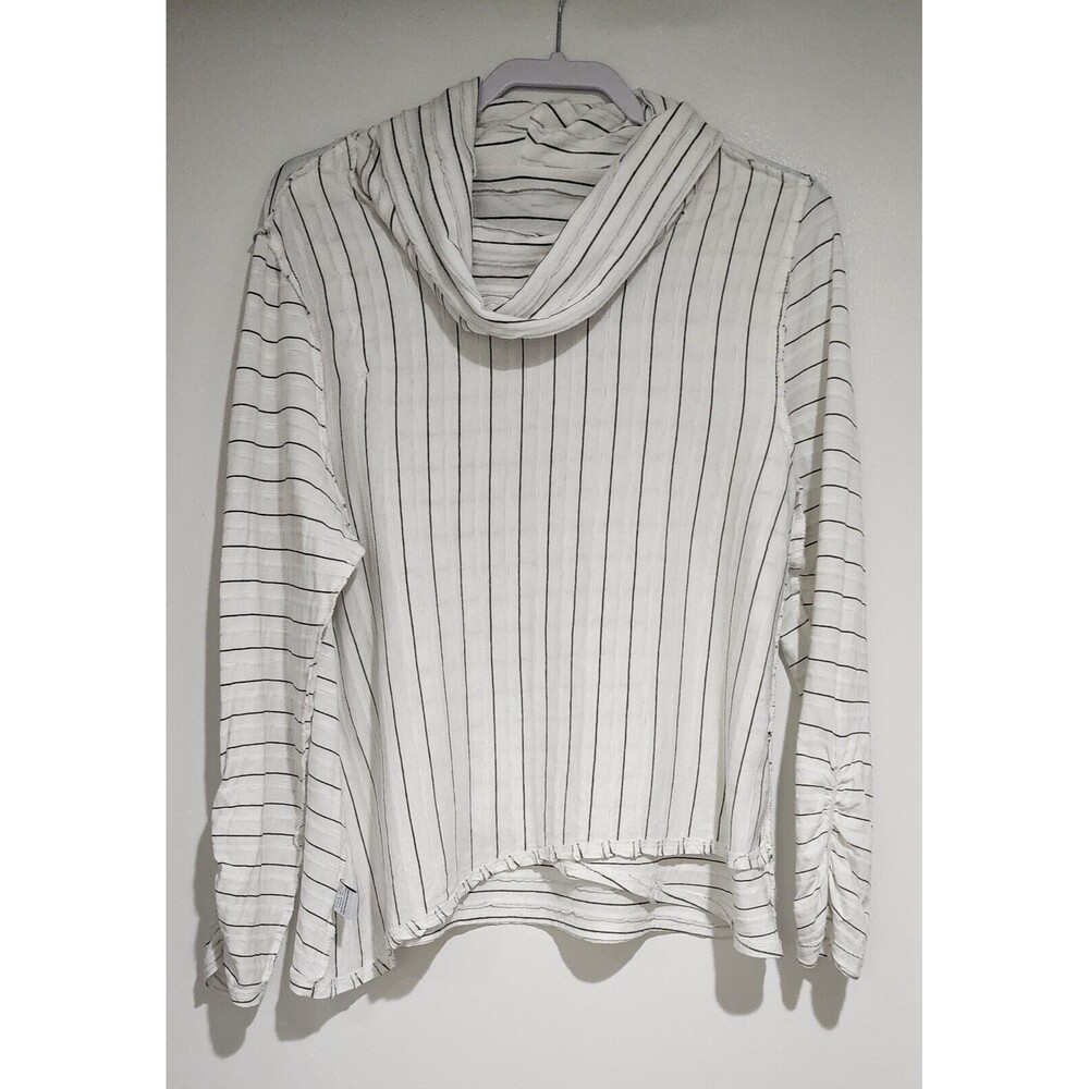 Habitat Clothes Womens Cotton Tiered Top M White Black Striped Cowl Neck Jersey - Picture 5 of 9